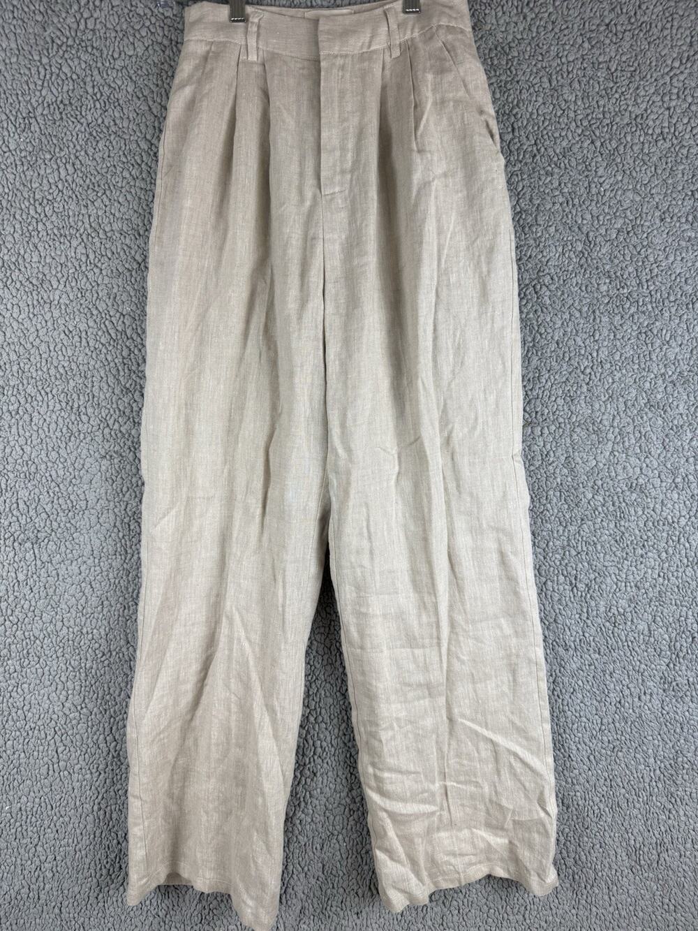 DISSH 'Holden' Linen Wide Leg Pleated Pant Natural Beige US2 Lined Quiet Luxury